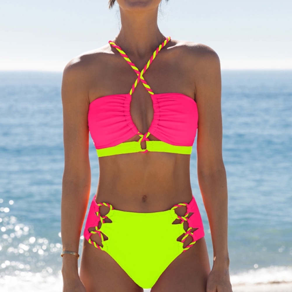 Neon Pink and Yellow Women's Bikini Set